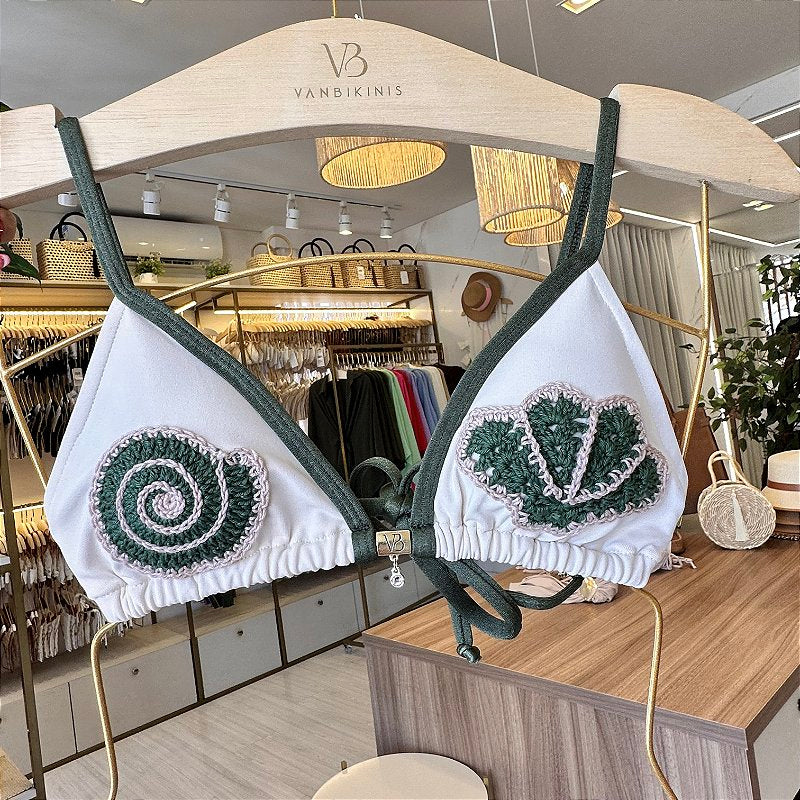 Cortininha Ilhabela Verde militar e Off White (CALCINHA NÃO INCLUSO)