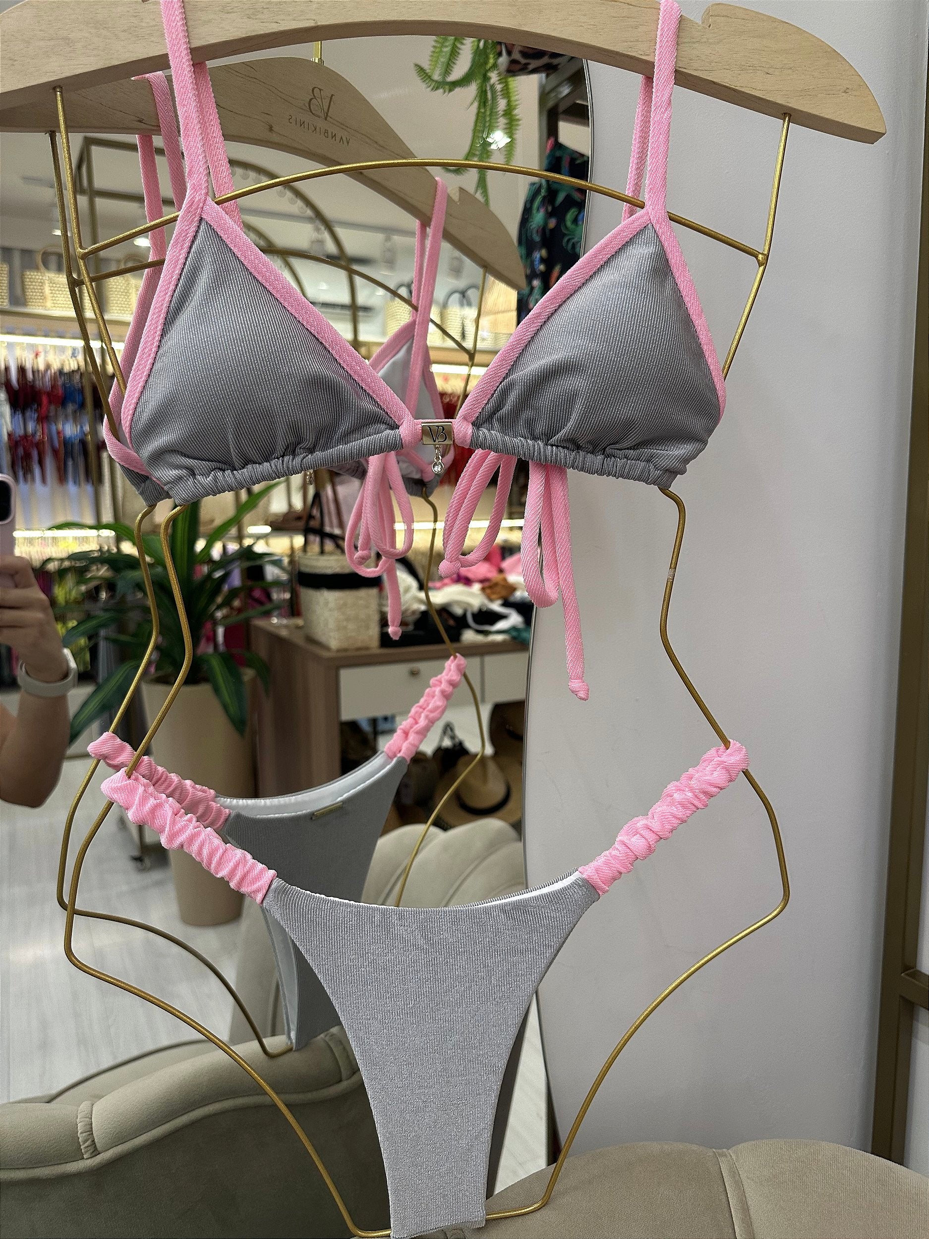 Cortininha Capri prata e rosa( CALCINHA NÃO INCLUSO)