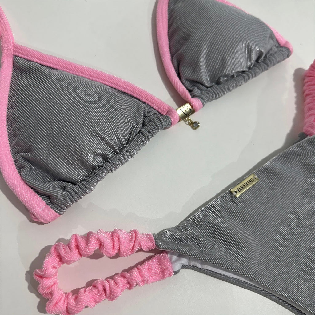 Calcinha Frufru Capri Prata e Rosa (top não incluso)