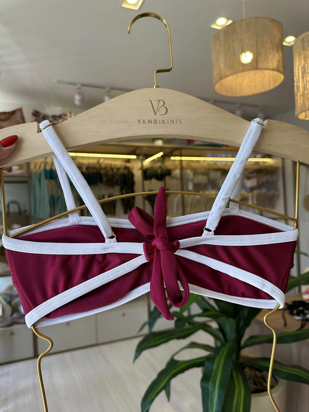 Top com bojo removível 2304 Glow bordo e Viés branco ( CALCINHA NÃO INCLUSO)