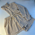 Camisa + shorts bolso micro linho listras marrom clarinho