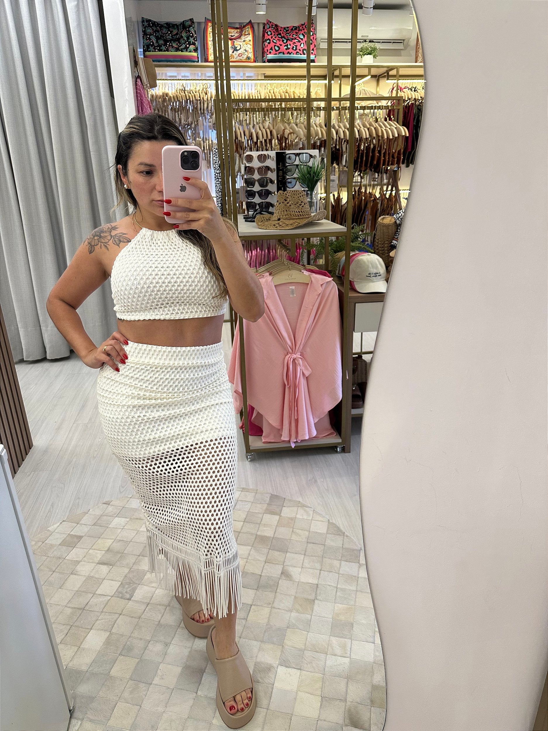 Conjunto Milão Off saia e croped ( tamanho único)