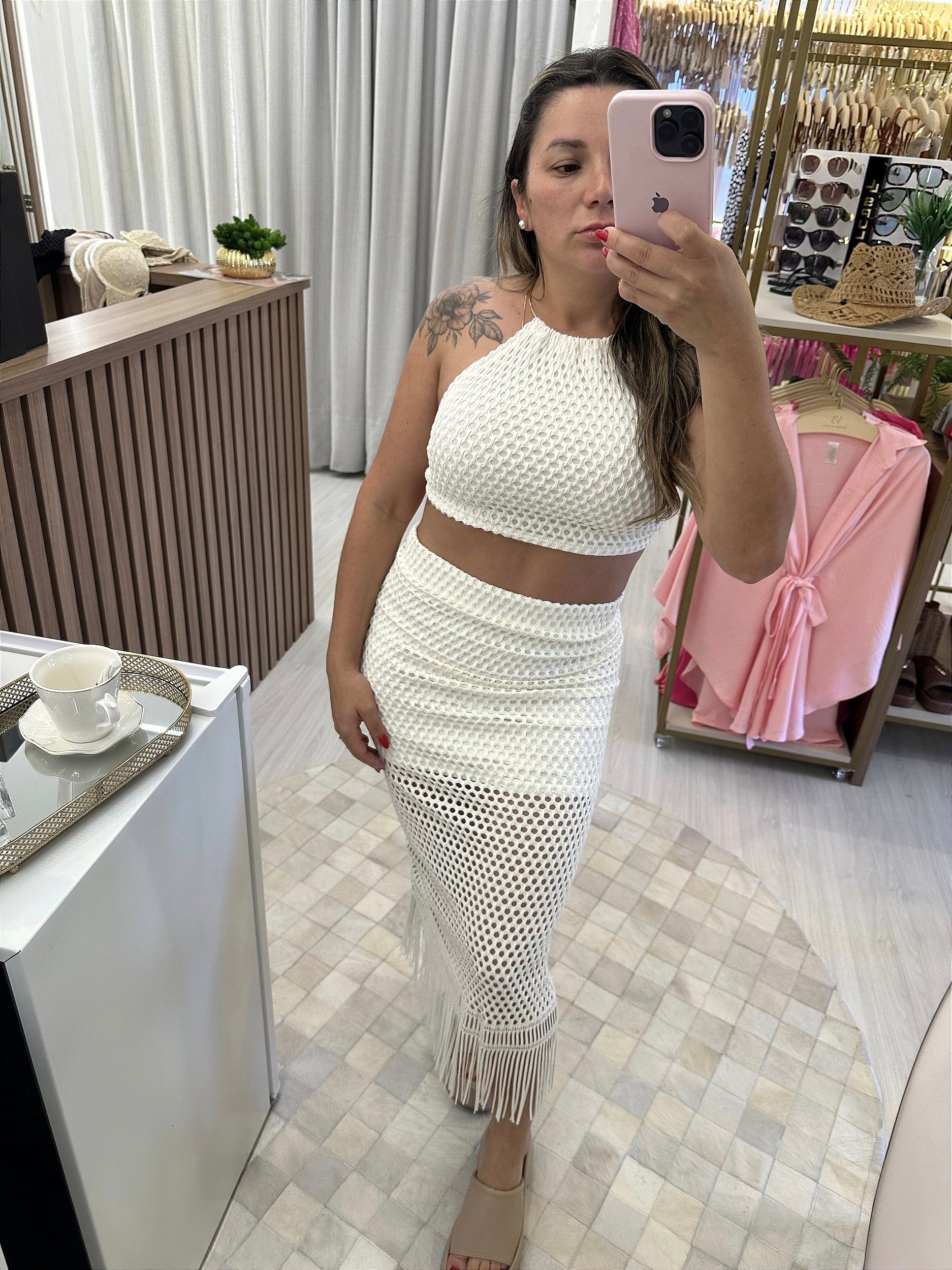 Conjunto Milão Off saia e croped ( tamanho único)