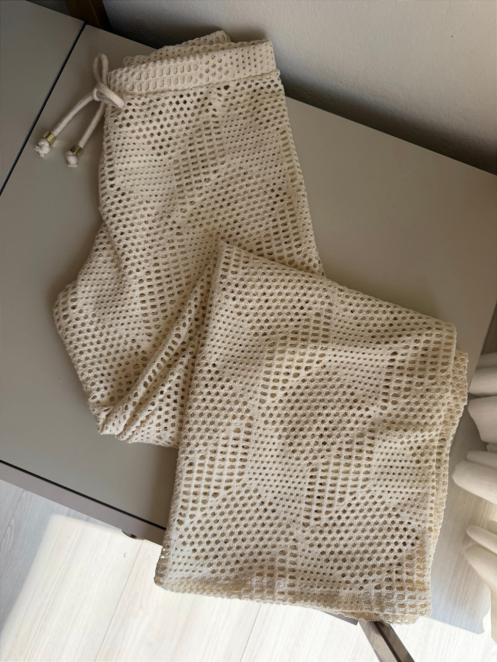 Calça cós tecido Marrocos off white