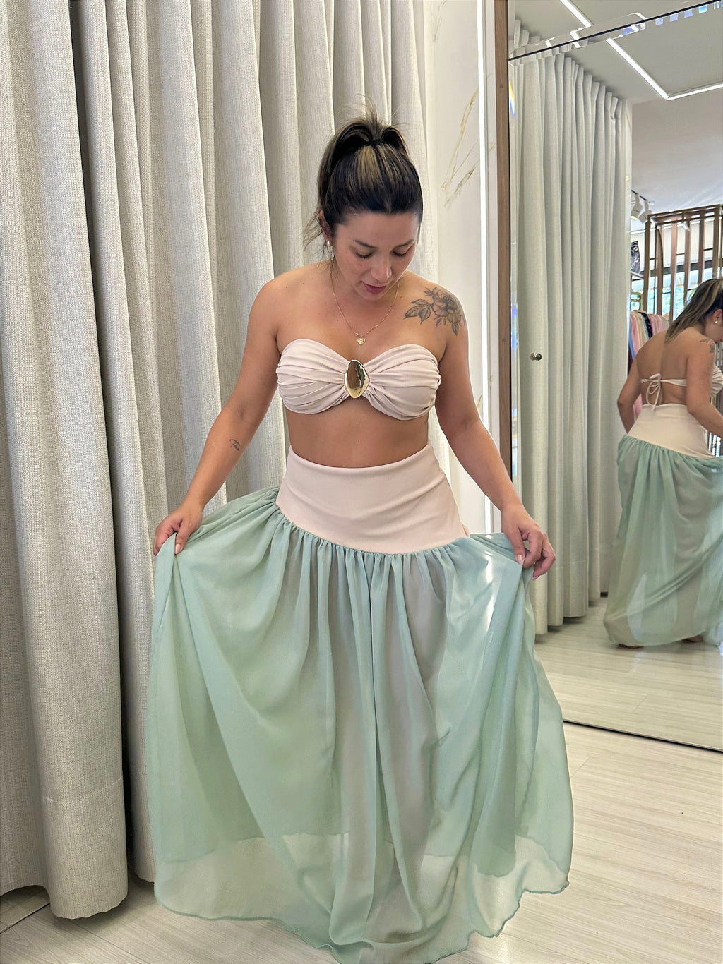 Saia Capadócia Nude com verde