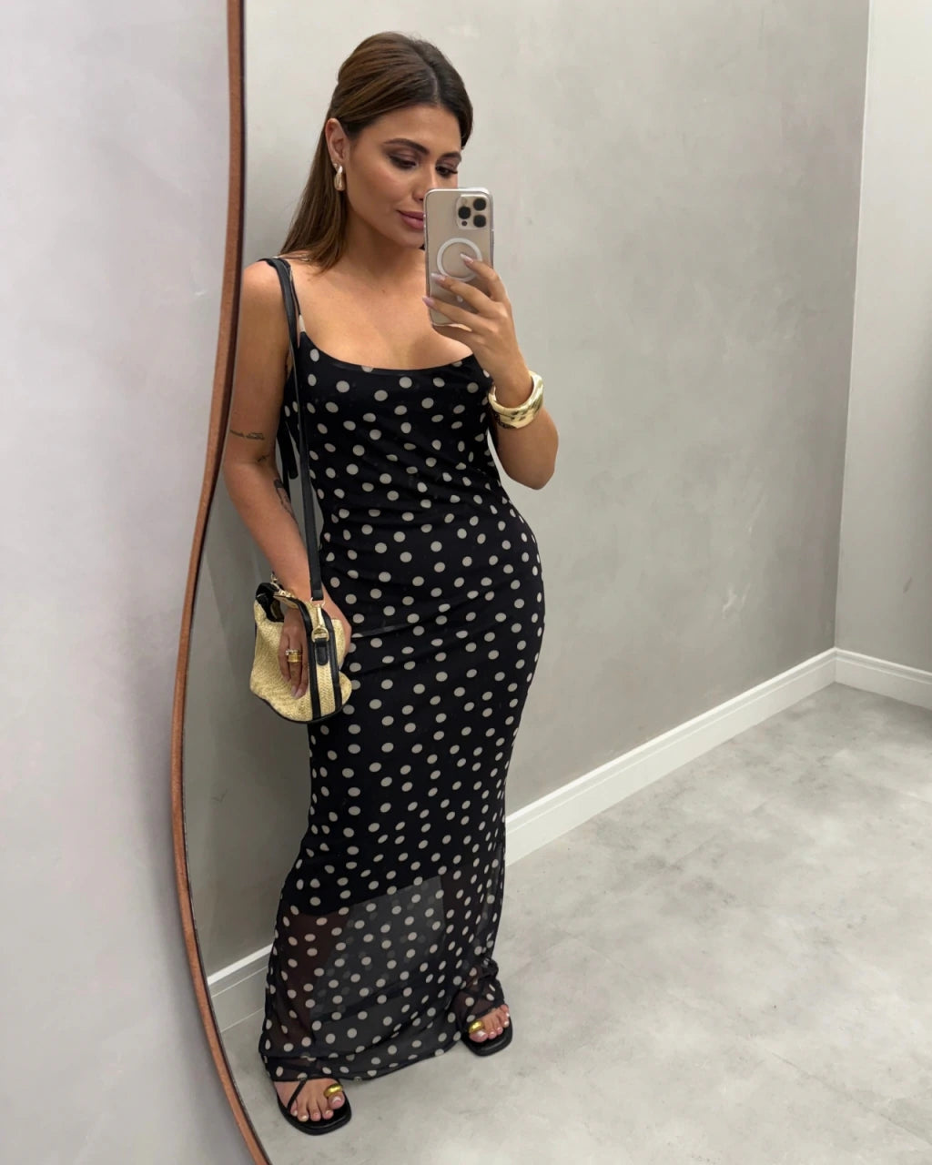 Vestido alça tule Mid alongado